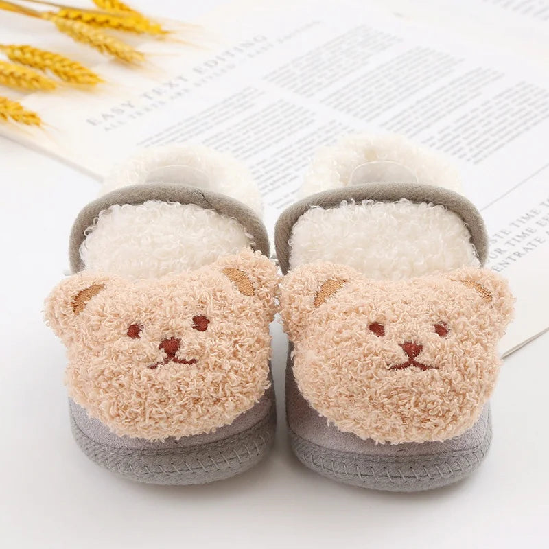 Winter Warm Newborn Baby Boy Girl Boots Cute Bear Soft Toddler Shoes First Walkers Anti-slip Booties Infant Fur Snow Boots 0-18M