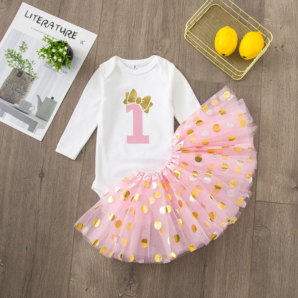 Baby Girl's 1st Birthday Outfit Birthday Girls Dress Set Newborn Infant Baby Girls 1st Birthday Dress Birthday Party Costume