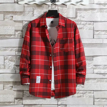 Spring New Korean Style Plaid Shirts Men's Handsome Long-sleeved Loose Casual All-matching Shirt Coats 2026 Trend Men's Clothing