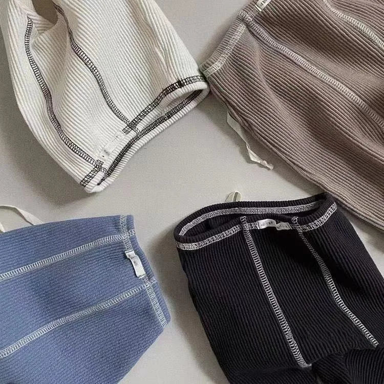 Autumn New Baby Solid Thread Leggings Cotton Boy Girl Drawstring Trousers Infant Toddler Pp Pants Newborn Casual Pants 0-24M