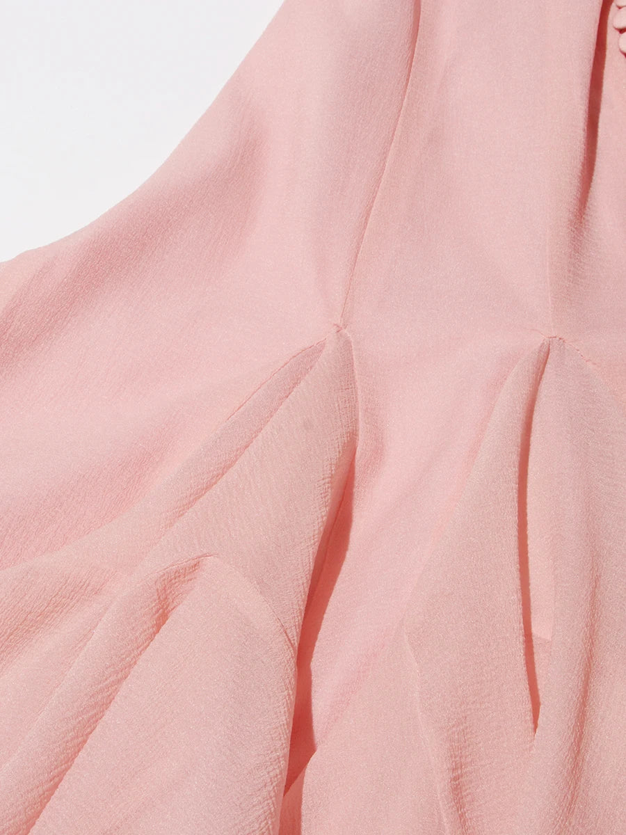 Girl's Dress Irregular Pleated Patchwork Fashion Long Lantern Sleeve Waist Cinching Mini Dress 2025 New