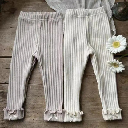 2025 Autumn New Baby Girl Ribbed Leggings Solid Tights For Infant Girl Cotton Casual Pants Toddler Versatile Slim Fit Trousers