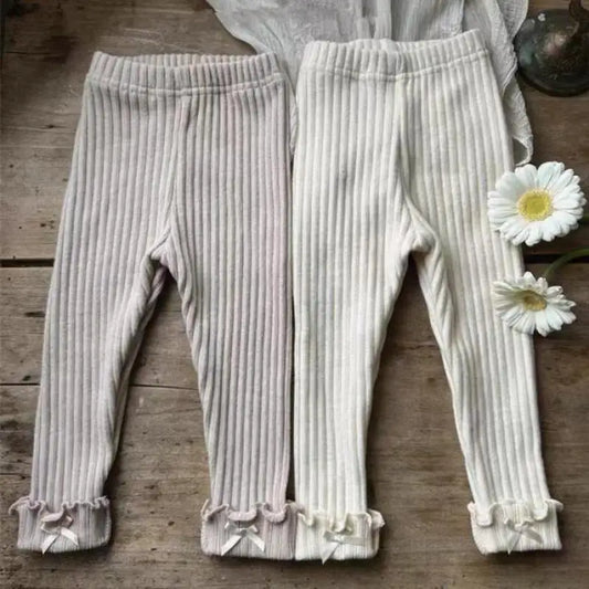 2025 Autumn New Baby Girl Ribbed Leggings Solid Tights For Infant Girl Cotton Casual Pants Toddler Versatile Slim Fit Trousers