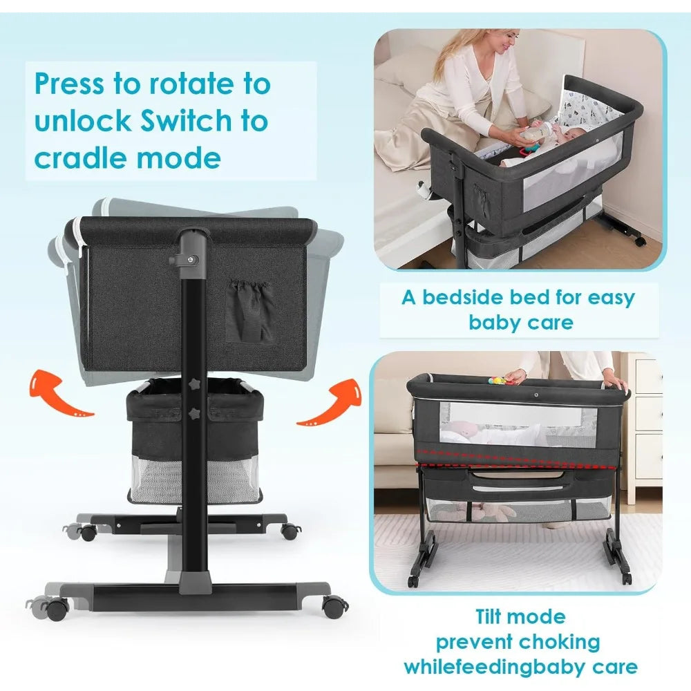 Baby Bassinet, Baby Basinet Bedside Sleeper, Easy to Fold Portable Crib Side Bassinet 2026 new Style Girl/boy bassinets