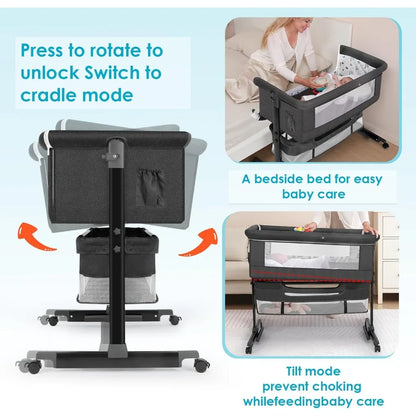 Baby Bassinet, Baby Basinet Bedside Sleeper, Easy to Fold Portable Crib Side Bassinet 2026 new Style Girl/boy bassinets