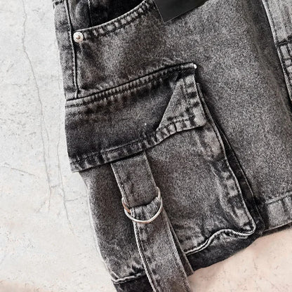 Multiple Pockets Denim Plaid Skirt Vintage Goth Black Y2k Mini Skirr Fashion Women's Casual Versatile Sexy Streetwear