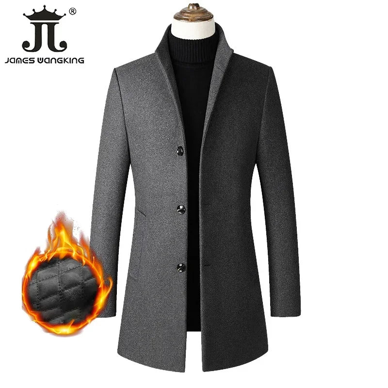 EUR Size S-XXL Autumn Winter Thick Warm Stand-up Collar Woolen Men Coat Business Casual Slim Coat Woolen Jacket Male Windbreaker