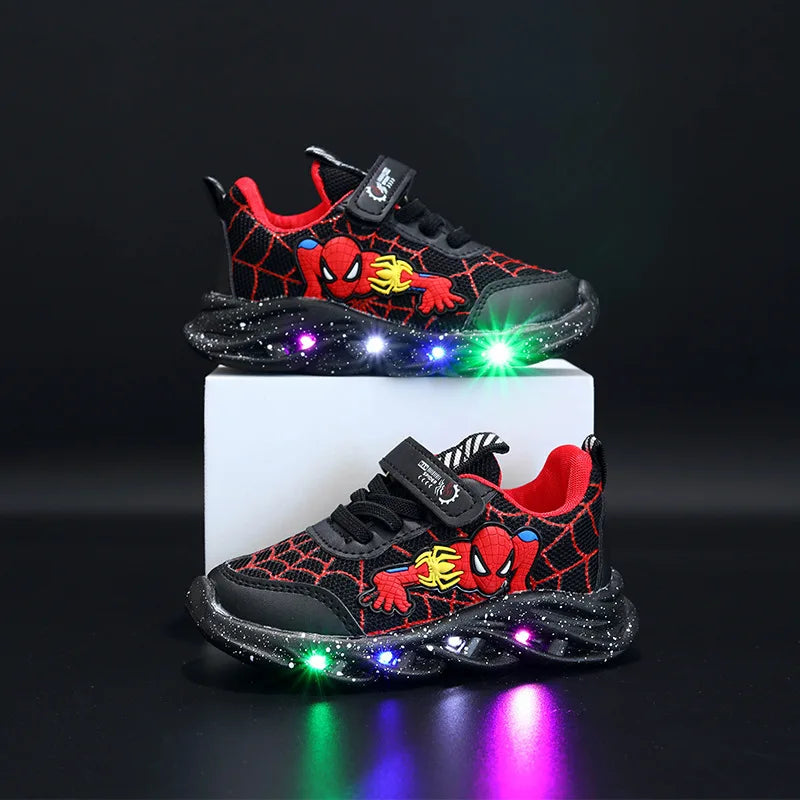 LED Casual Sneakers Red Black For Spring Boys Cartoon Mesh Outdoor Shoes Children Lighted Non-slip Shoes Size 21-30