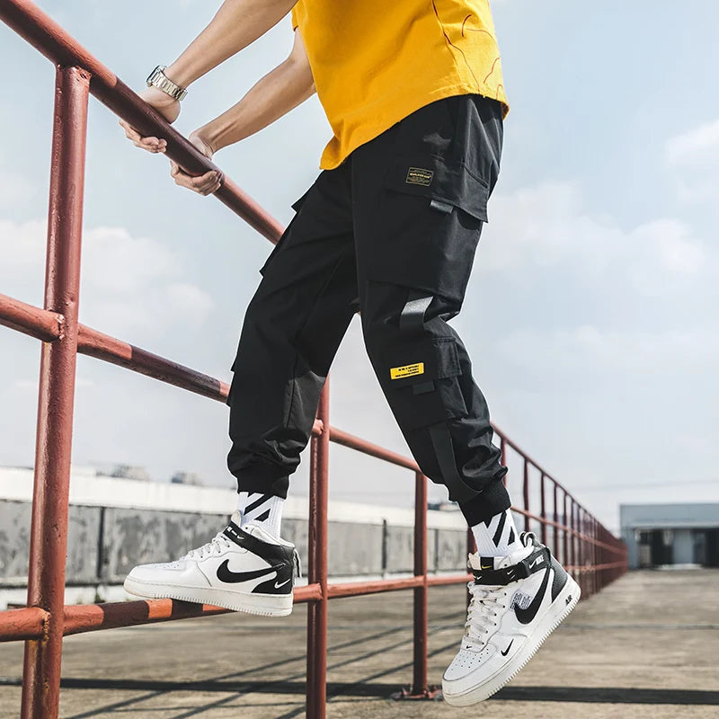 New Hip Hop Joggers Cargo Pants Men Harem Pants Multi-Pocket Ribbons Man Sweatpants Streetwear Casual Men's Pants