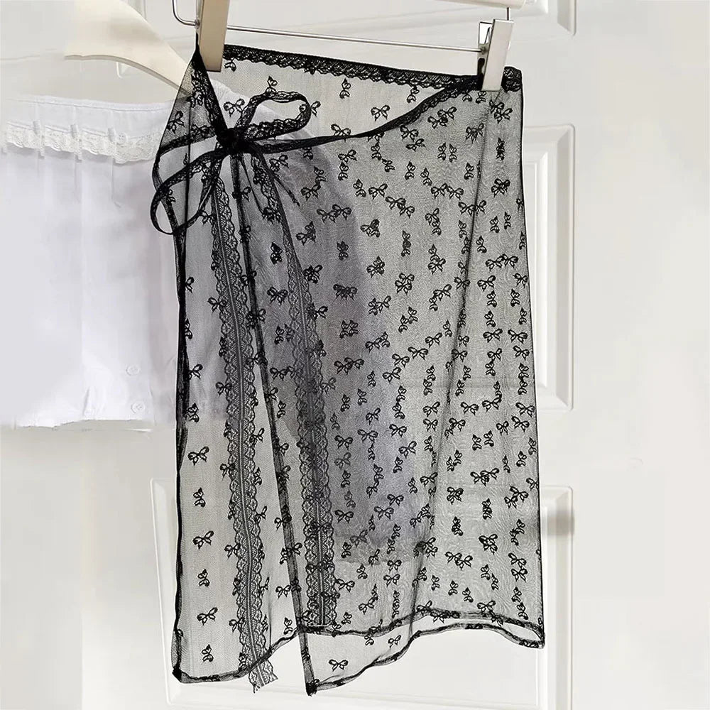 INS Blogger Lace Layered Gauze Skirt Y2k Streetwear Apron Wrap Skirt Lace Up Matching Pants Spicy Girl Stacked Y2k Wrap Skirt