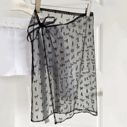 INS Blogger Lace Layered Gauze Skirt Y2k Streetwear Apron Wrap Skirt Lace Up Matching Pants Spicy Girl Stacked Y2k Wrap Skirt