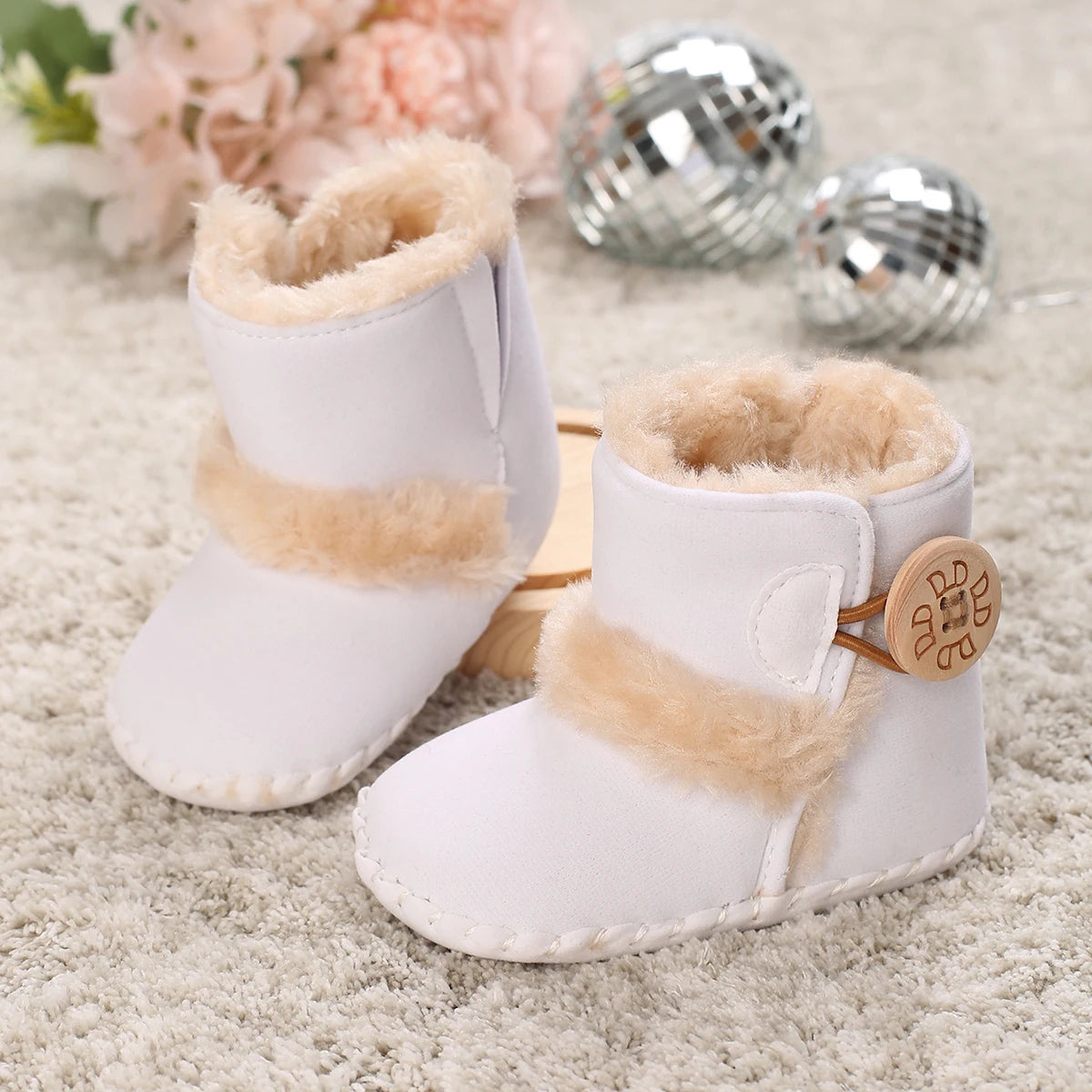 2025 Baby Autumn Winter Boots Baby Girl Boys Winter Warm Shoes Solid Fashion Toddler Fuzzy Balls First Walkers Kid Shoes 0-18M