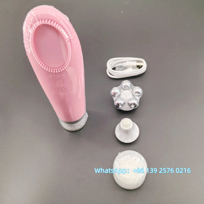 Beauty 4 in 1 Facial Skin Lifting Device Face Brush Cleanser Electric Silicone Facial Cleaning Brush for Deep Cleaning