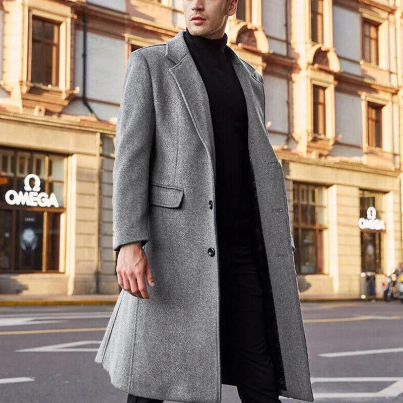 Korean Trend Men's Loose Casual Single-breasted Overcoat Autumn Winter Fashion New Long Sleeve Woolen Long Coat 2026