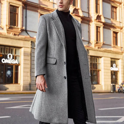 Korean Trend Men's Loose Casual Single-breasted Overcoat Autumn Winter Fashion New Long Sleeve Woolen Long Coat 2026