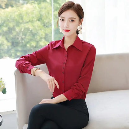 Blue Shirt Women Tops Long Sleeve Blouse Office Ladies Tops Casual Button Up Slim Work Shirts Work Korean Spring Blouse