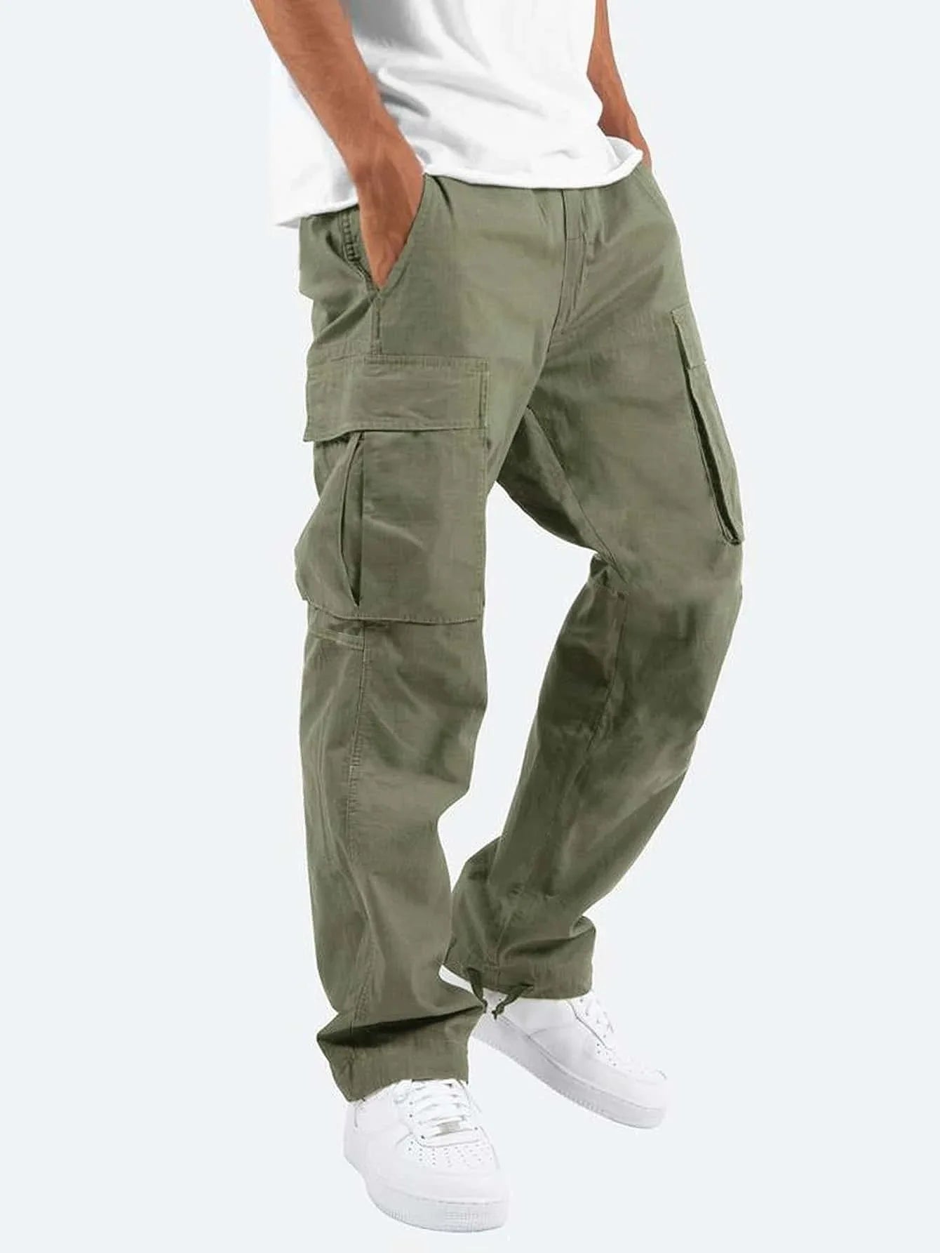 2026 new Men Spring Casual Trousers Solid Color Multi-Pocket Loose Straight Sports Fitness Pants Outdoor Cargo Pants Men