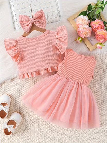 Newborn 2026 Baby Girls Dress Summer Waist Flower Vest Sleeveless Short Top Sweet Girl Lace Mesh Dress