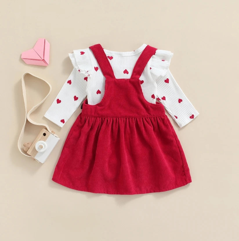 2Pcs Newborn Baby Girl Clothes Set Floral Print Long Sleeve Romper Pocket Corduroy Strap Suspender Skirts Girls Spring Outfits