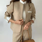 Pants Sets Two Piece Suit Elegant Women Blazer Cardigan Stand Collar Coat Straight Pants Solid Casual Suits Autumn Winter