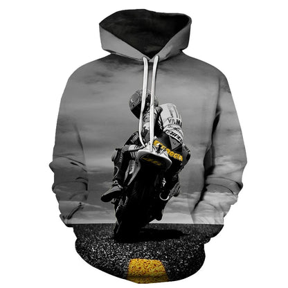 2025 Spring and Autumn Men's Women's Hip Hop 3D Hoodie Motorcycle Outdoor Leisure Long Sleeve Sweatshirt Street Fashion F