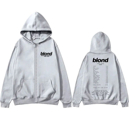 Rapper Frank Hip Hop Oversized Zipper Hoodie Ocean Hip-Hop Fashion Zip Up Jacket Men's Blond Vintage Sweatshirt Male Streetwear