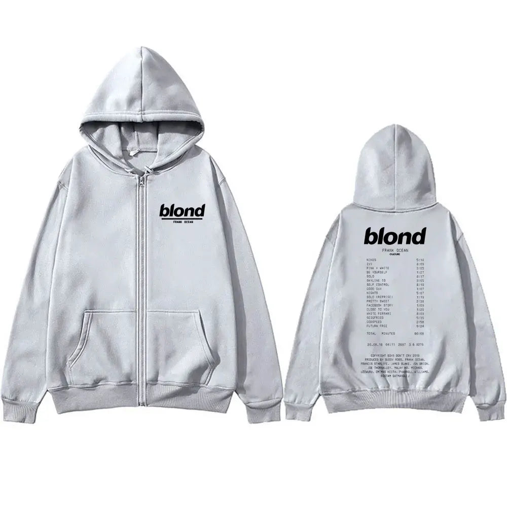 Rapper Frank Hip Hop Oversized Zipper Hoodie Ocean Hip-Hop Fashion Zip Up Jacket Men's Blond Vintage Sweatshirt Male Streetwear