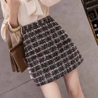 Tweed Skirts for Women Solid High Waist Slimming Skirts Autumn Spring 2026 Buttons Double Breasted Tweed Wool Mini Skirt