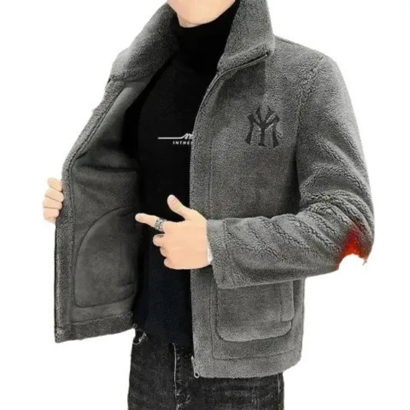 2025 New Hot Selling Autumn/winter Fashion Men's Imitation Lamb Wool Jacket With Collar Thick Wool Jacket Men's Top Coat