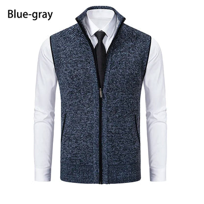 Vest Men Knitted Sleeveless Sweater Jacket Wool Velvet Zipper Cardigan Turn-down Pullovers Turtleneck Sweater coat Knit Waistcoat
