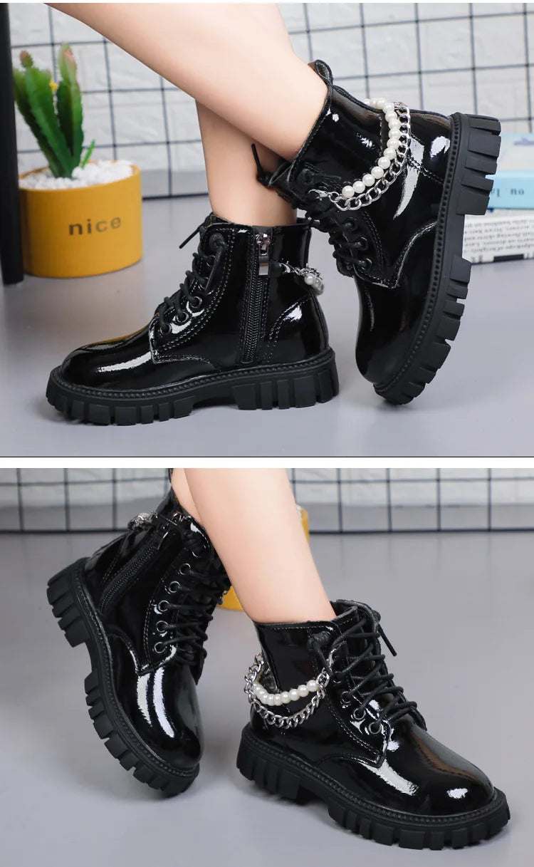 Girls Boots Children Beading Short Boots Student Shoes Kids Waterproof Outdoor Boots Autumn Spring New Non-slip Boots