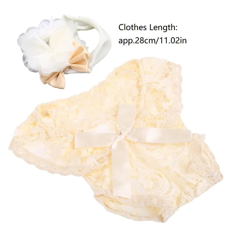2 Pcs 0-1 Month Newborn Photography Props Baby Headband Lace Romper Bodysuits Outfit Girl Costume Photo Clothing