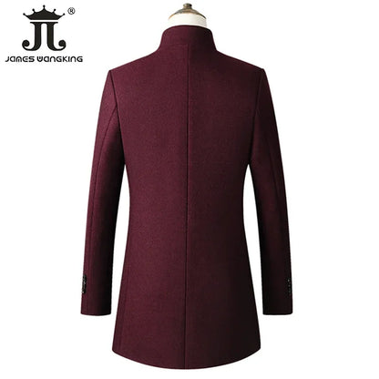 EUR Size S-XXL Autumn Winter Thick Warm Stand-up Collar Woolen Men Coat Business Casual Slim Coat Woolen Jacket Male Windbreaker