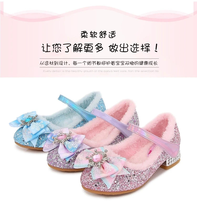 Disney Girls Show Frozen Princess Elsa Shoes Winter Girls Baby Shoes Children Blue Pink Crystal Shoes Sandals Size 23-36
