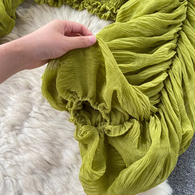 Women Sexy Chiffon Short Blouse Female See Through Super Long Sleeve Purple/Green/Black/White Folds Party Tops 2026 New