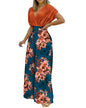 Women Print Suit Pullover Batwing Sleeve V-Neck Top Wide Leg Pants Set Two Piece Set New Loose Casual Women's Clothing Summer