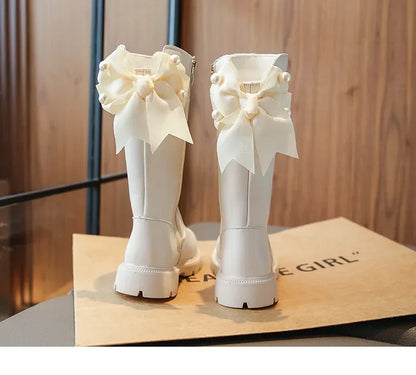 Knee Length Boots Children Shoes New 2025 Autumn Winter Fashion High Top Student Shoes Girls Princess Shoes with Bow Kids Boots