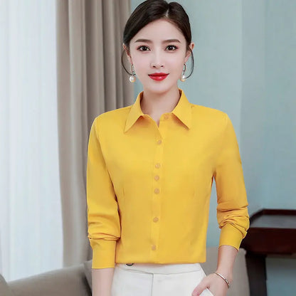 Blue Shirt Women Tops Long Sleeve Blouse Office Ladies Tops Casual Button Up Slim Work Shirts Work Korean Spring Blouse