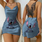 Bow Knot Party Dresses Mini Dress Disney Stitch Pajama Skirt Satin Surface Women's Fashion Summer 2025 Sexy Lace Backless Disney