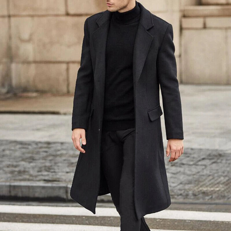 Korean Trend Men's Loose Casual Single-breasted Overcoat Autumn Winter Fashion New Long Sleeve Woolen Long Coat 2026