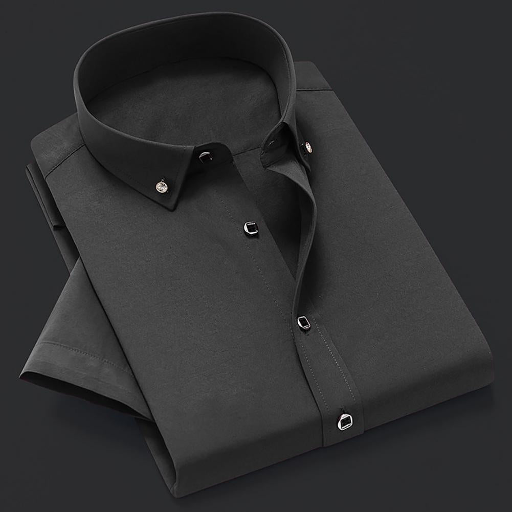 White Men Business Shirt  Pure Colors Breathable Men Shirt Short Sleeve Formal Top