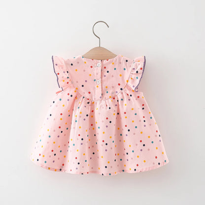 Cotton Baby Dress Flower Embroidery Comfortable Baby Dress Colorful Polka Dot Printed Dress