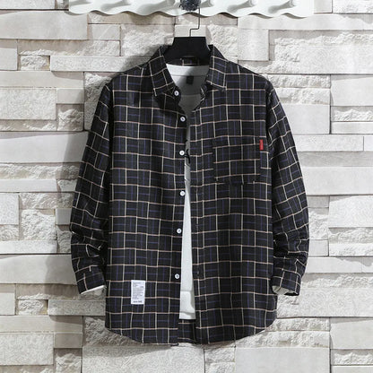 Spring New Korean Style Plaid Shirts Men's Handsome Long-sleeved Loose Casual All-matching Shirt Coats 2026 Trend Men's Clothing