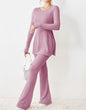 Autumn Winter Women's Clothing New Style Solid Color Sexy Casual Long Sleeved Round Neck Slit Fashion Temperament Two-piece Set