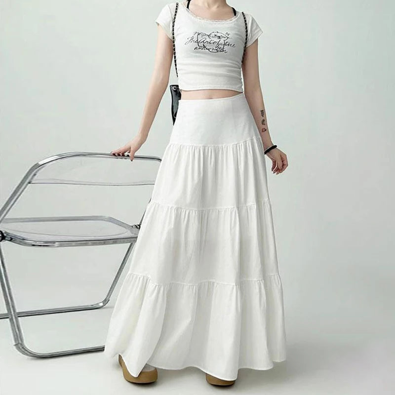 Fashionable Sweet College Style High Waist Cake Long Skirt For Women