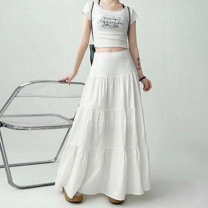 Fashionable Sweet College Style High Waist Cake Long Skirt For Women
