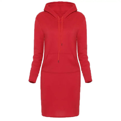Autumn Winter Warm Sweatshirt Long-sleeved Dress Woman Clothing Hooded Collar Pocket Simple Casual lady Dress Vesdies Sweatshirt