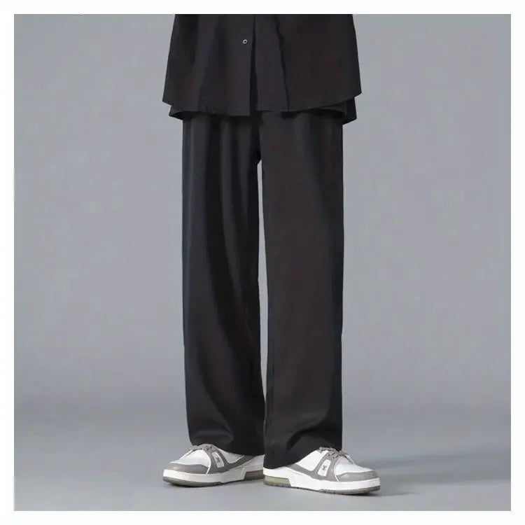 2026 Spring New Solid Color Straight Pants Man Elastic Waist Loose Casual Harajuku Trousers Japanese Style Thin Style Clothes