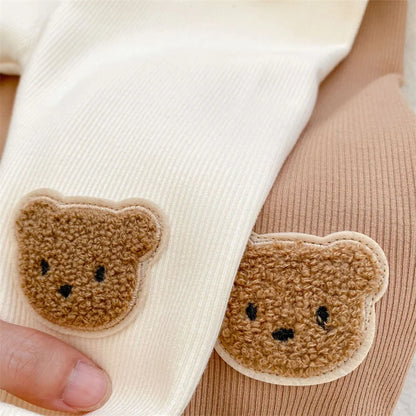 0-3T Newborn Kid Baby Boy Girl Winter Clothes Warm Plush Baby Pants Thick Cotton Stretch Bear Print Leggings Cute Outfit