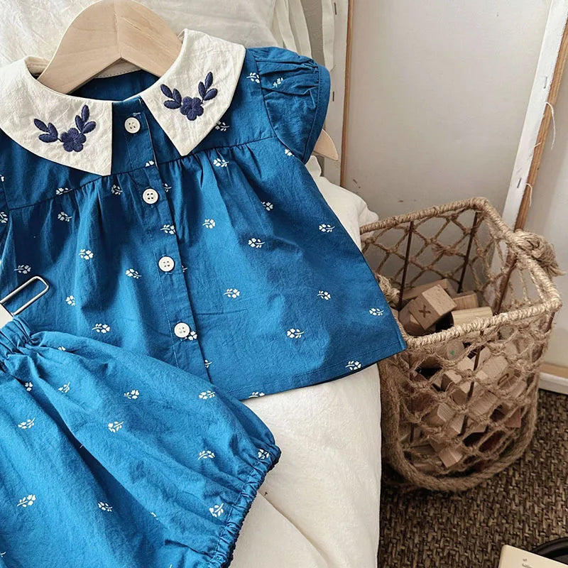 MILANCEL Baby Summer Clothes Set Lovely Peter Pan Collar Blouse and Shorts 2Pcs for Infant Girls Toddler Outfit